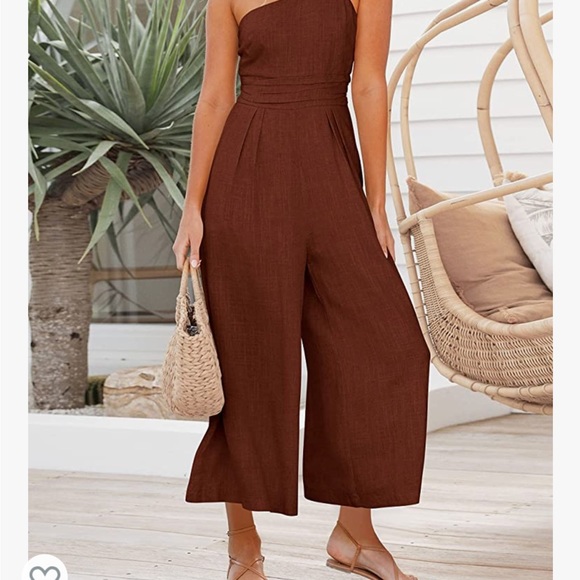 Anrabess Summer High Waist Wide Leg Jumpsuit. Rust color - Picture 5 of 5